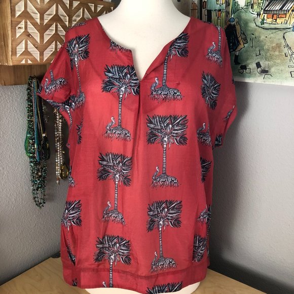VILAGALLO Silk Blend Boho Ethnic Short Sleeve Blouse - Picture 1 of 9